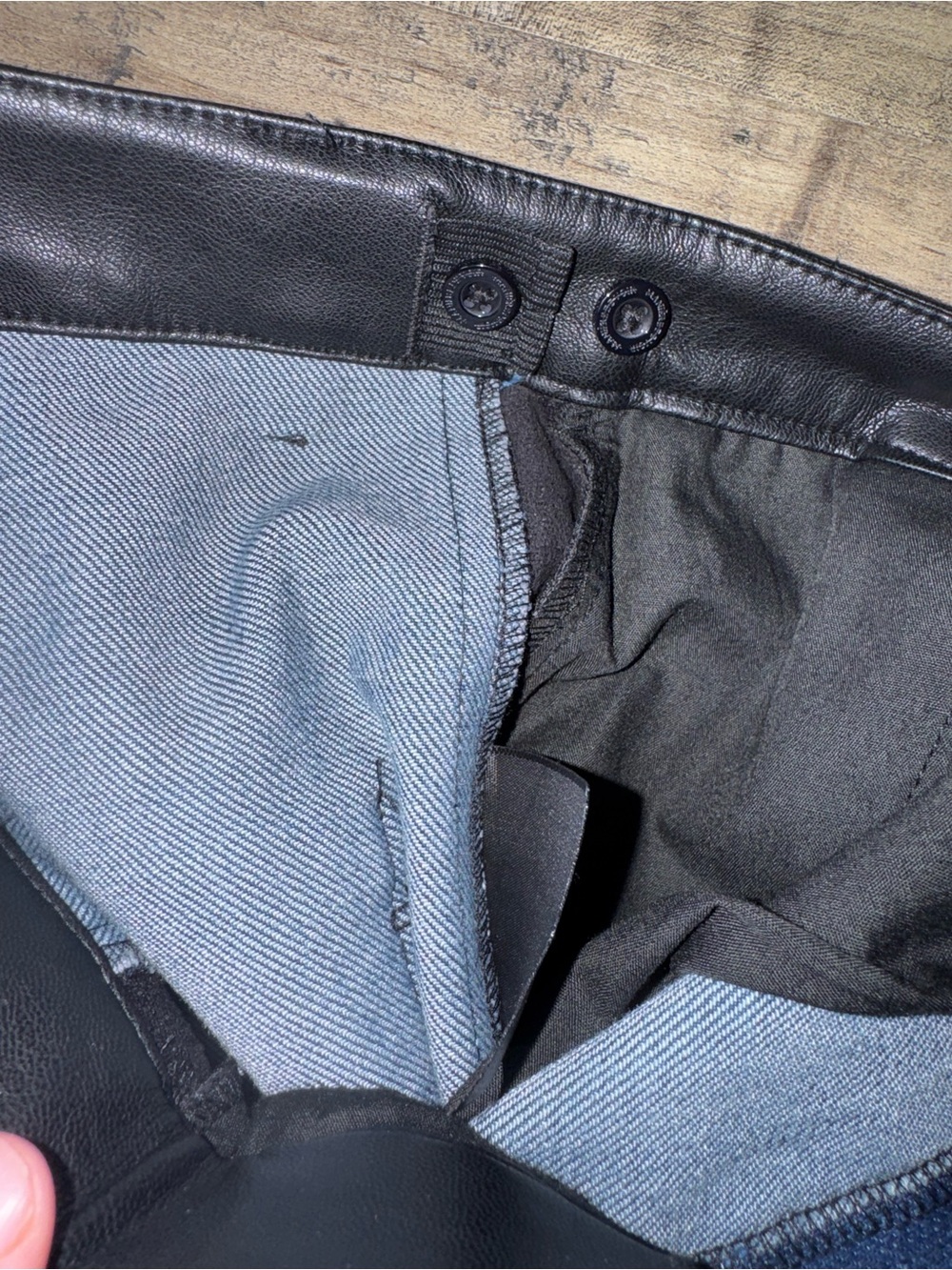 Maniere De Voir Denim Leather Biker Cargo Pants Sz 2 UK 6 Moto Patchwork - Picture 6 of 14